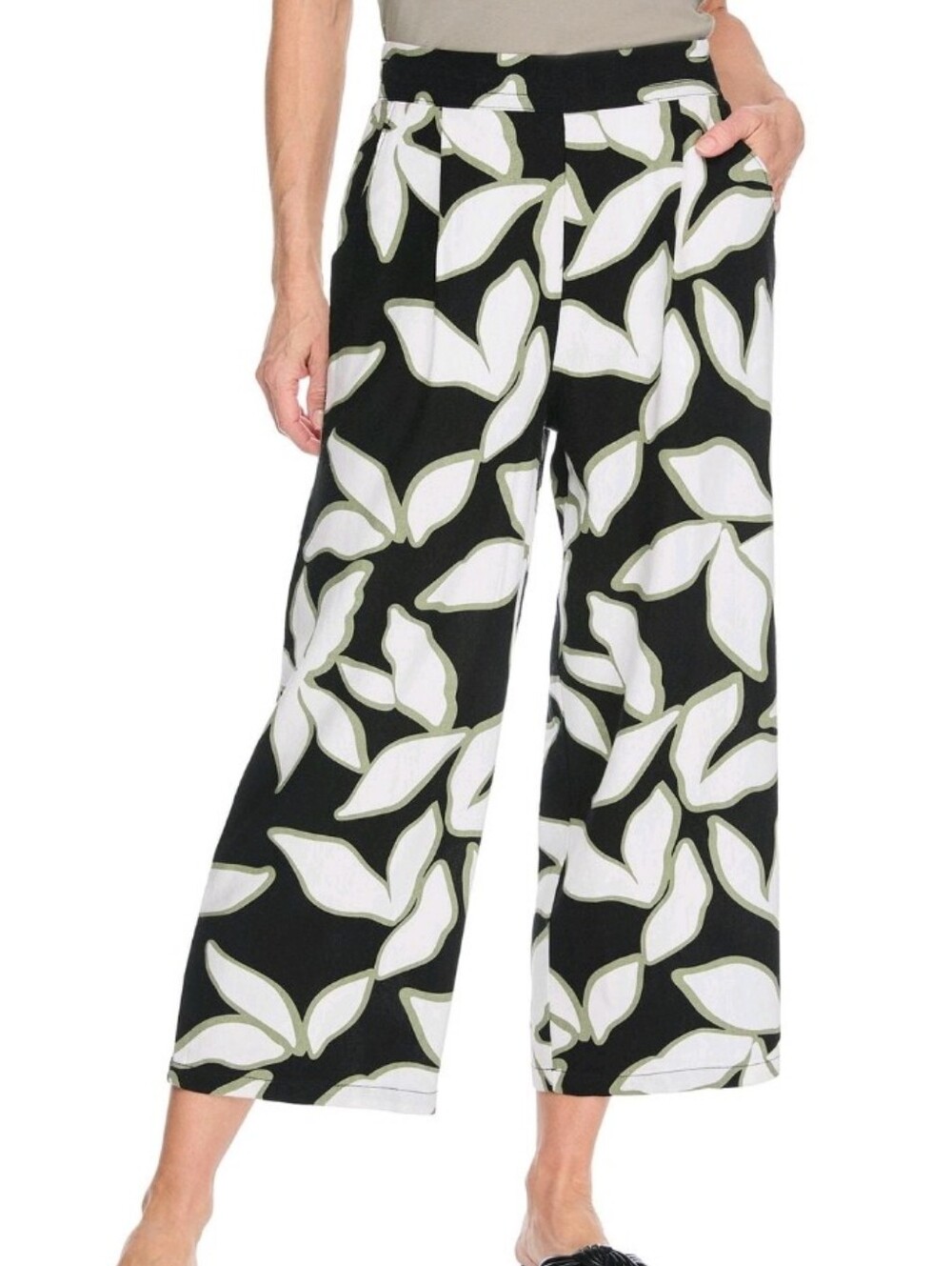 Iyla XL Black, Green & White Floral Linen-Blend Wide Leg Pants – NWT